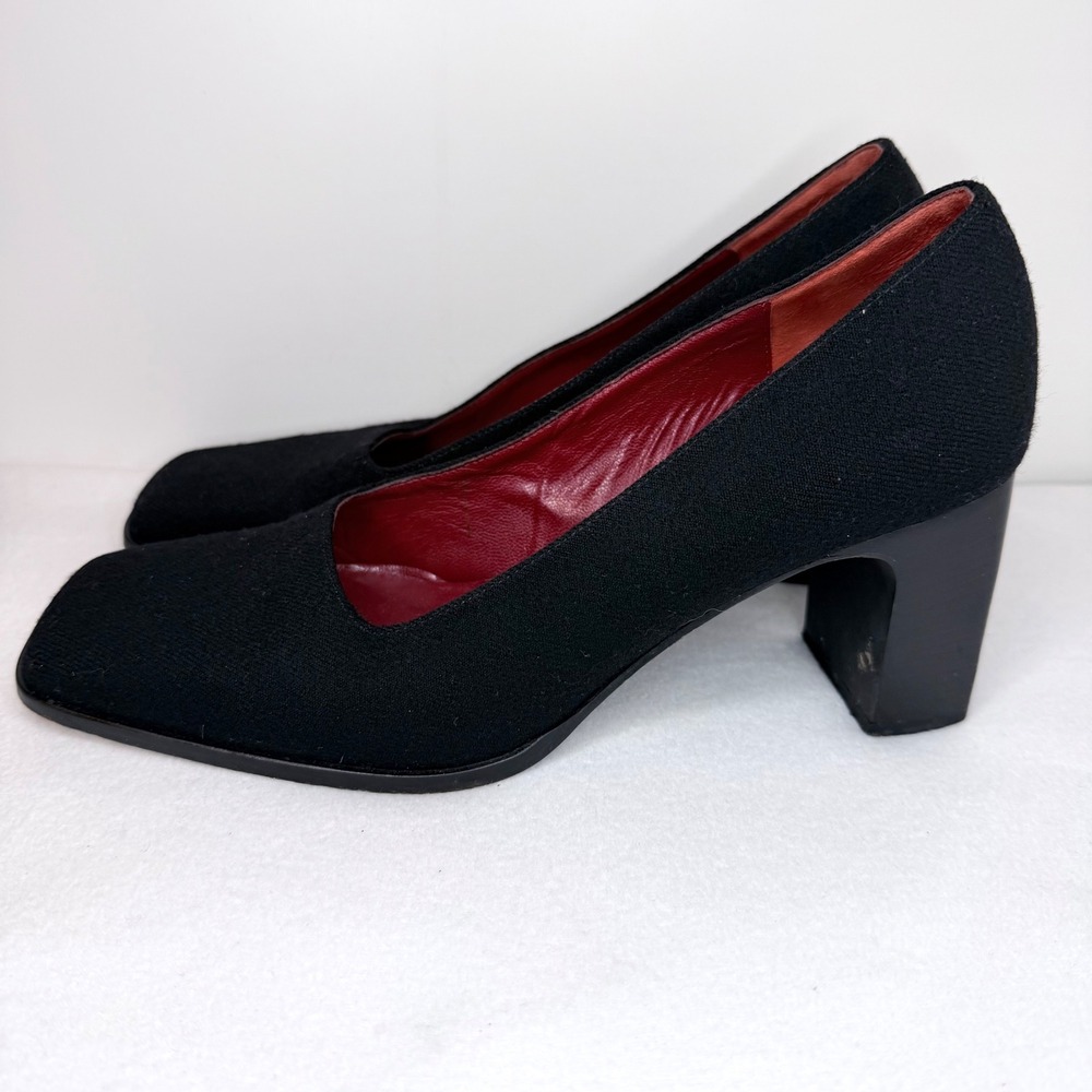 Vintage Ann Taylor Black Fabric Square Toe Block Heel Pumps Size 7 Made in Italy - Picture 4 of 12